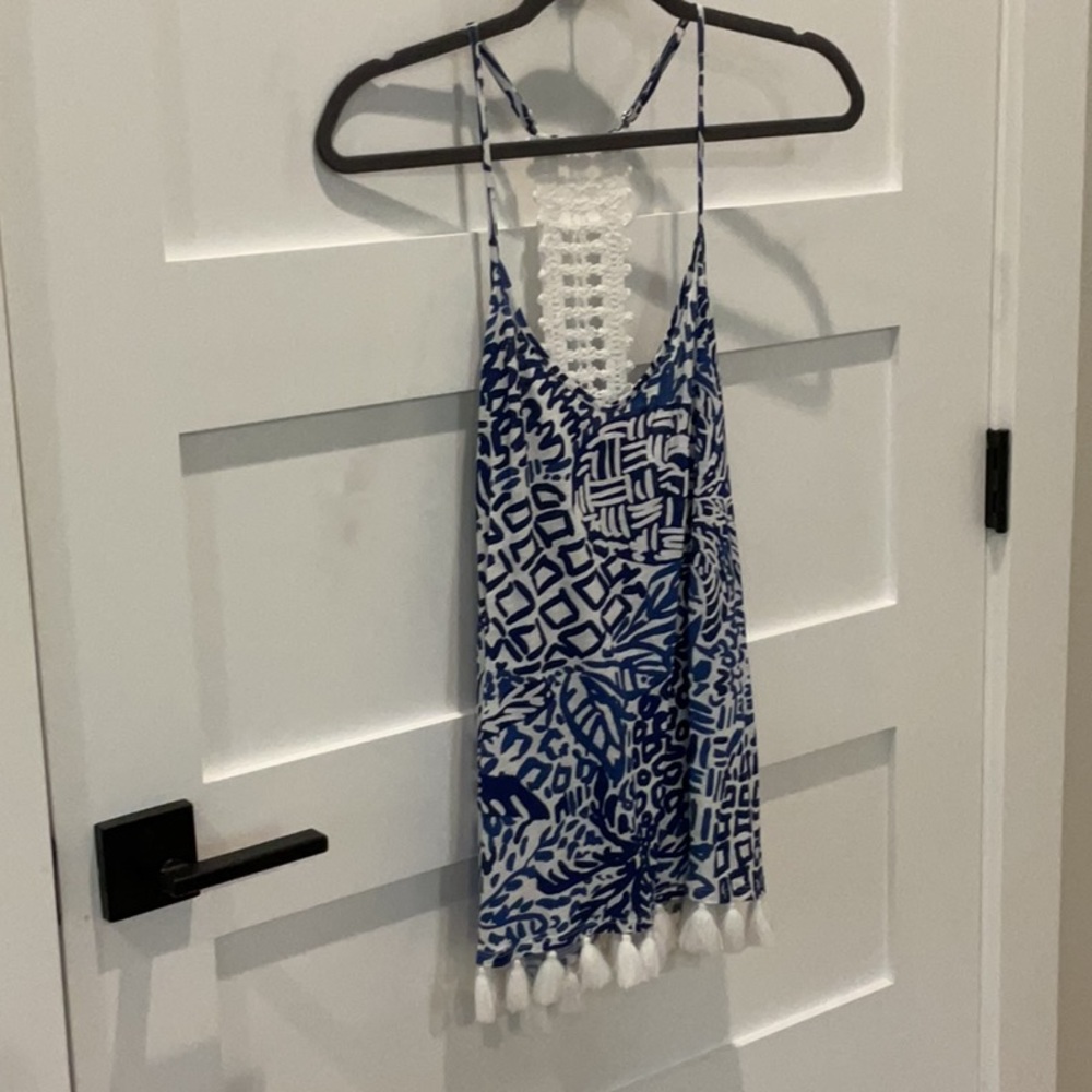 Lilly Pulitzer Blue and White Asymmetrical Tie Front Camisole